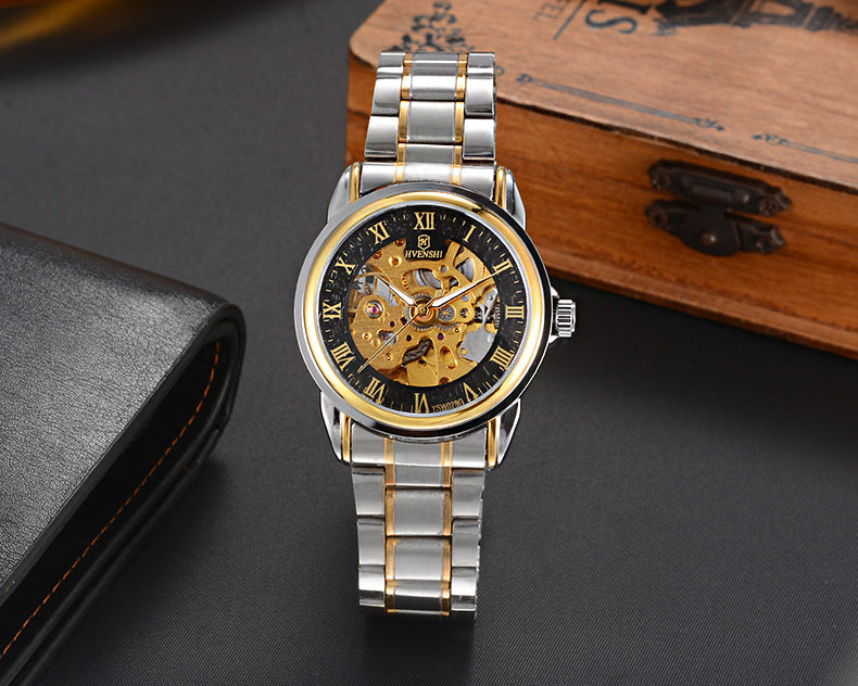 Double-sided hollow automatic mechanical watch