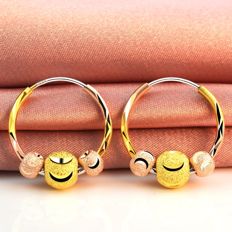 925 Sterling Silver 18k Color Gold Transfer Bead Earrings Female Color Silver Earrings