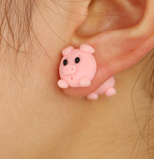 Pink Piggy Soft Clay Cartoon Animal Earrings Female