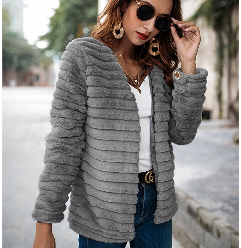 Nadafair Cardigan Fur Coat Women Long Sleeve Shaggy Autumn Winter Faux Fur Jacket 2021 Gray Rabbit Hair Outerwear Coat Female