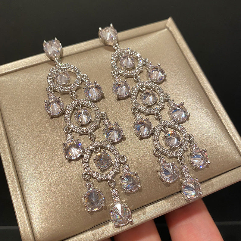 Circle Zircon Tassel Long Earrings Femininity