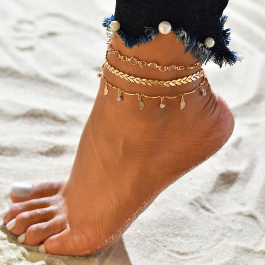 Arrow-studded three-piece anklet