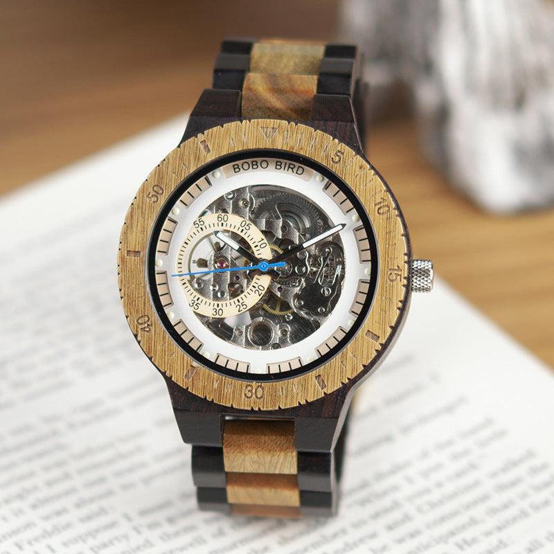 Automatic wooden mechanical luxury men's watch