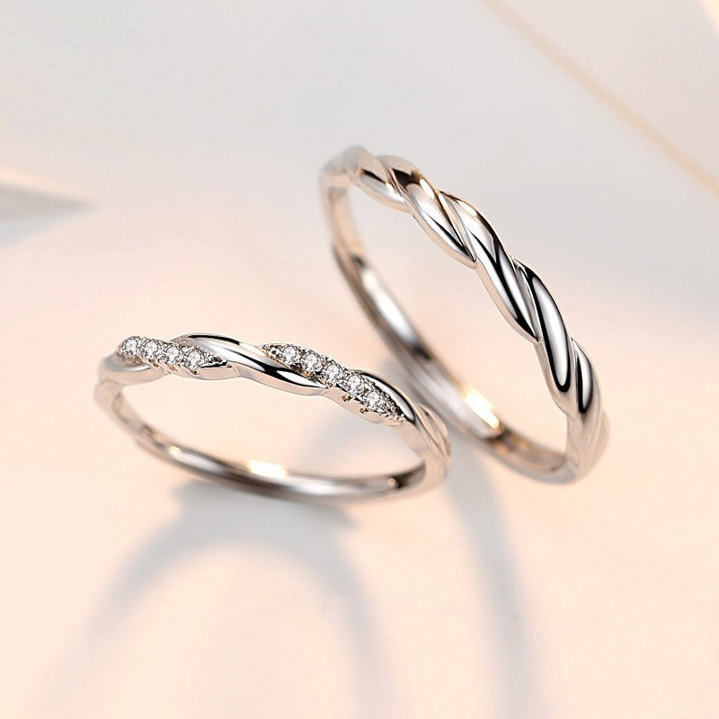 S925 sterling silver water ripple micro inlaid couple ring