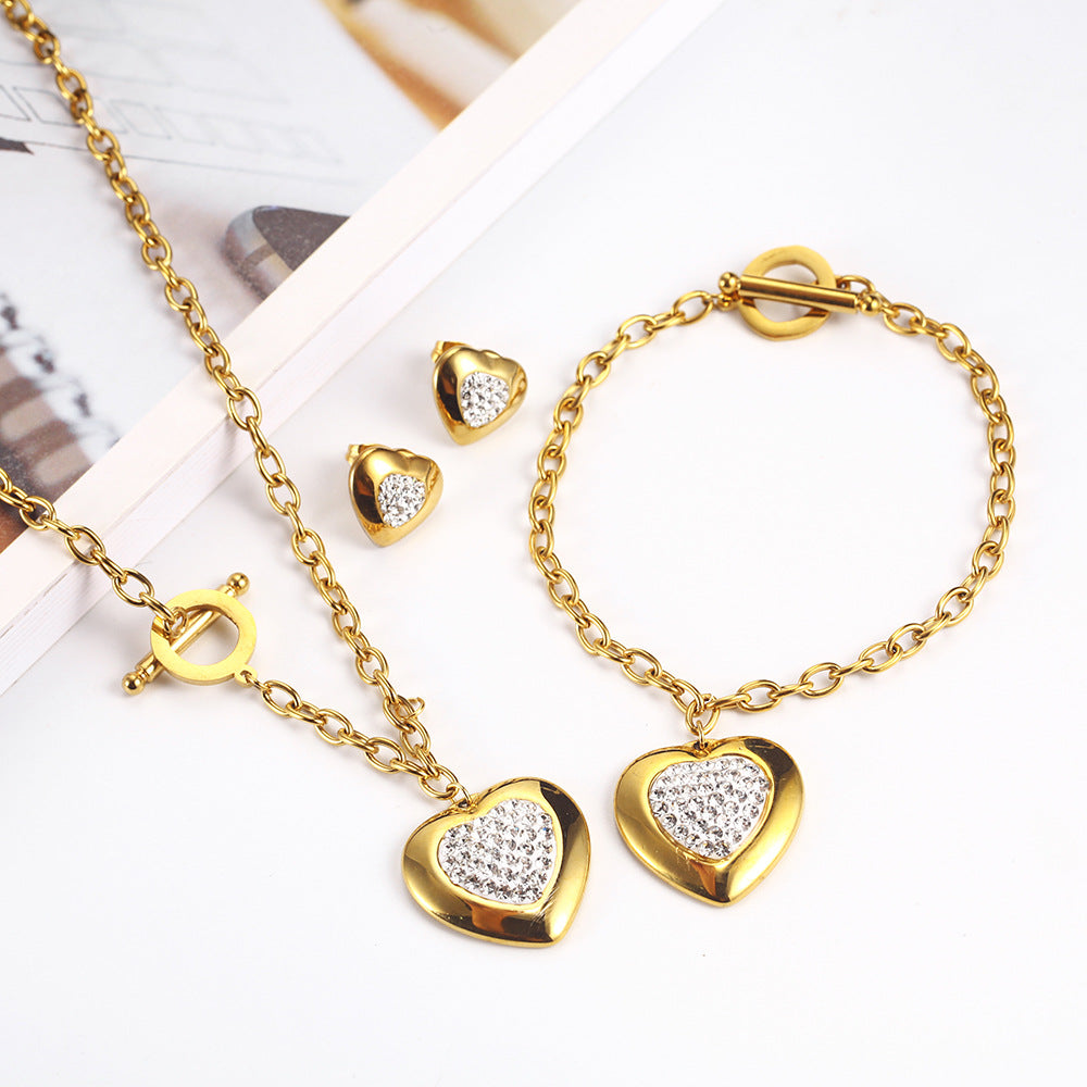 Heart-shaped rhinestone necklace set