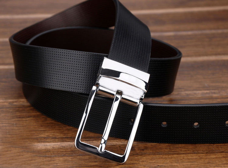 Men's simple retro rotating buckle belt