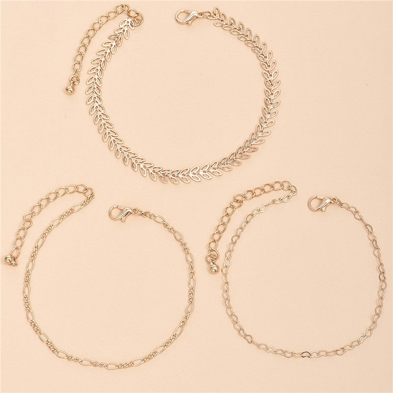 Alloy Metal Leaf Love Simple Personality Anklet Suit Multi-Layer Chain Butterfly Pendant Anklet