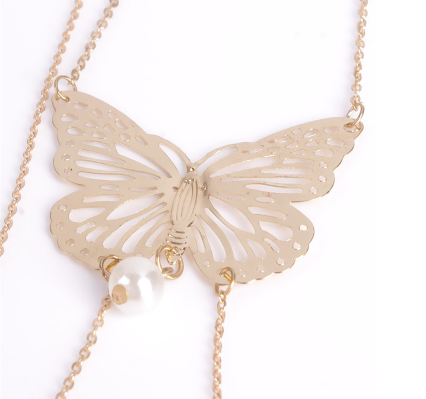 Butterfly pearl drop gem tassel body chain