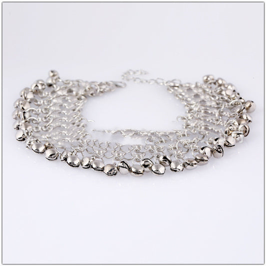 Silver Bell Wide Multilayer Anklet Bracelet