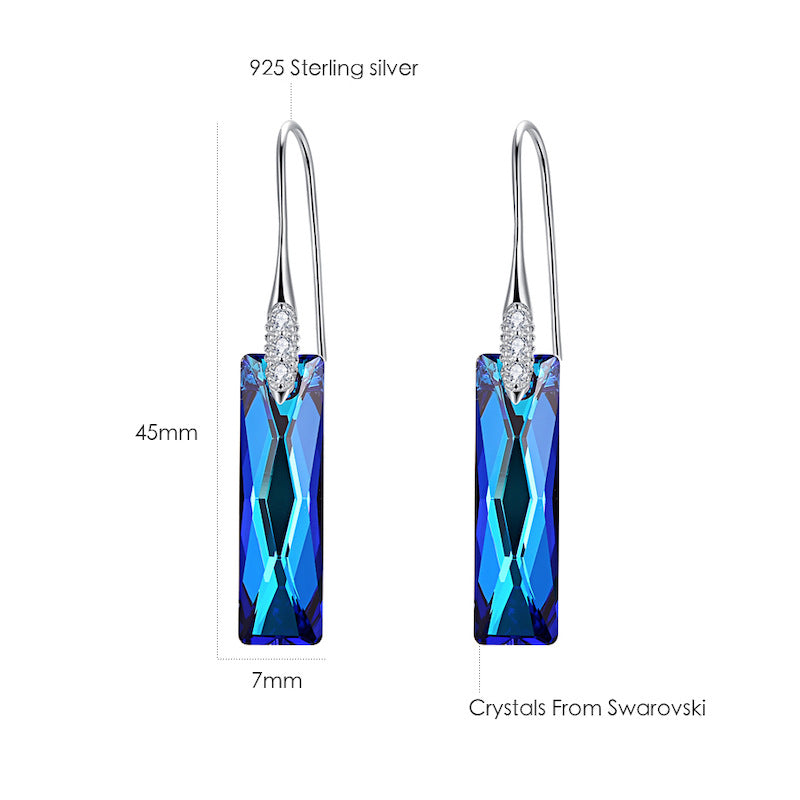 Rectangular geometric crystal earrings s925 sterling silver earrings