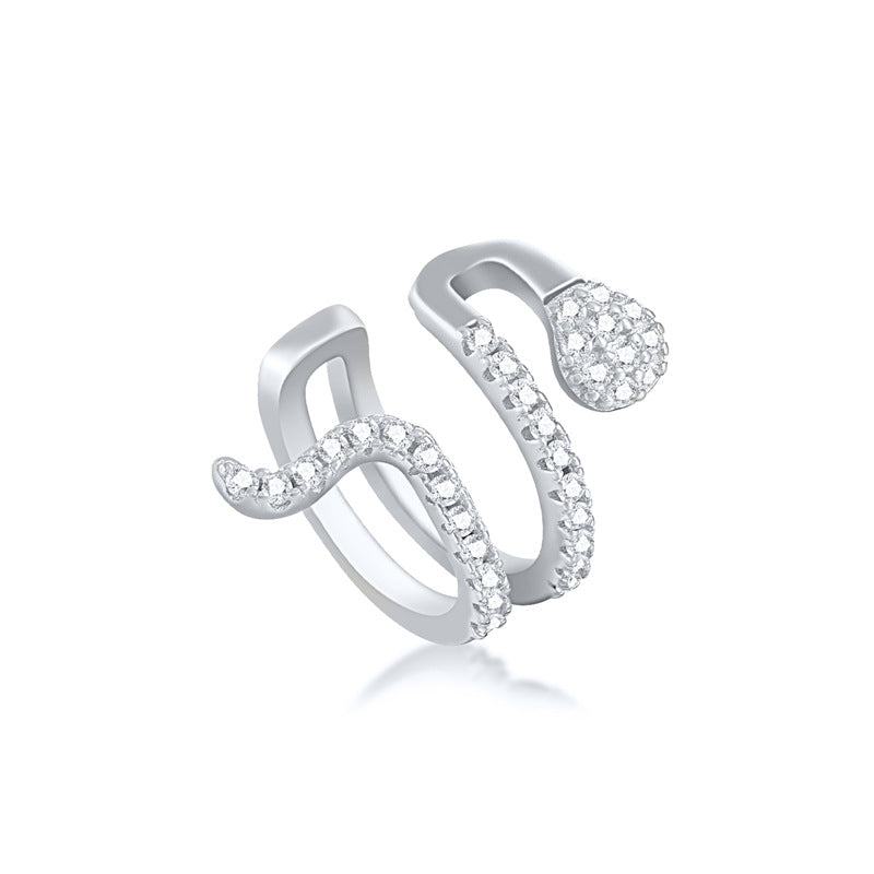 S925 Sterling Silver Single Snake Creative Double Ear Clip