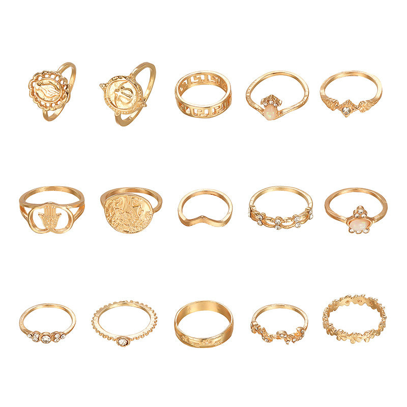 15-piece Set Of Joint Rings With Personality Geometry