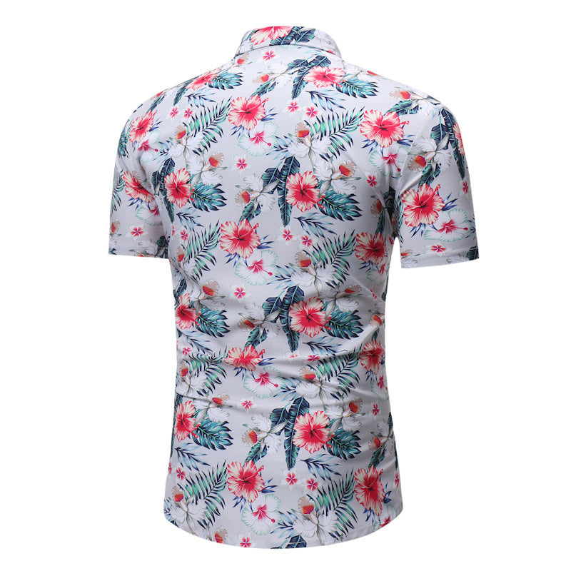 New men's casual short-sleeved flower shirt