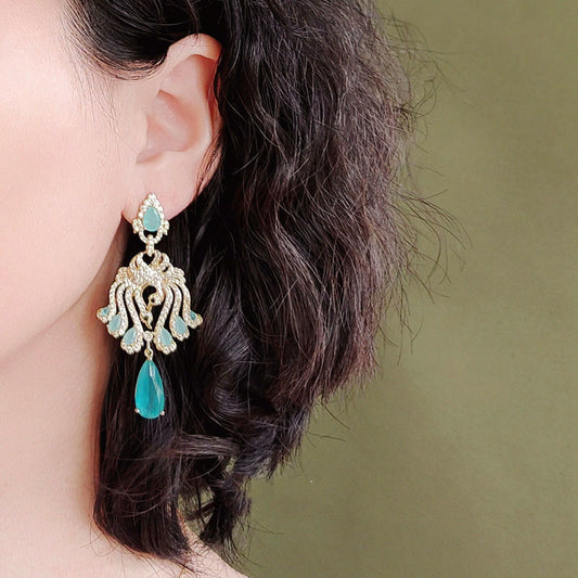 Delicate Light Ice Blue Swan Drop Tassel Earrings