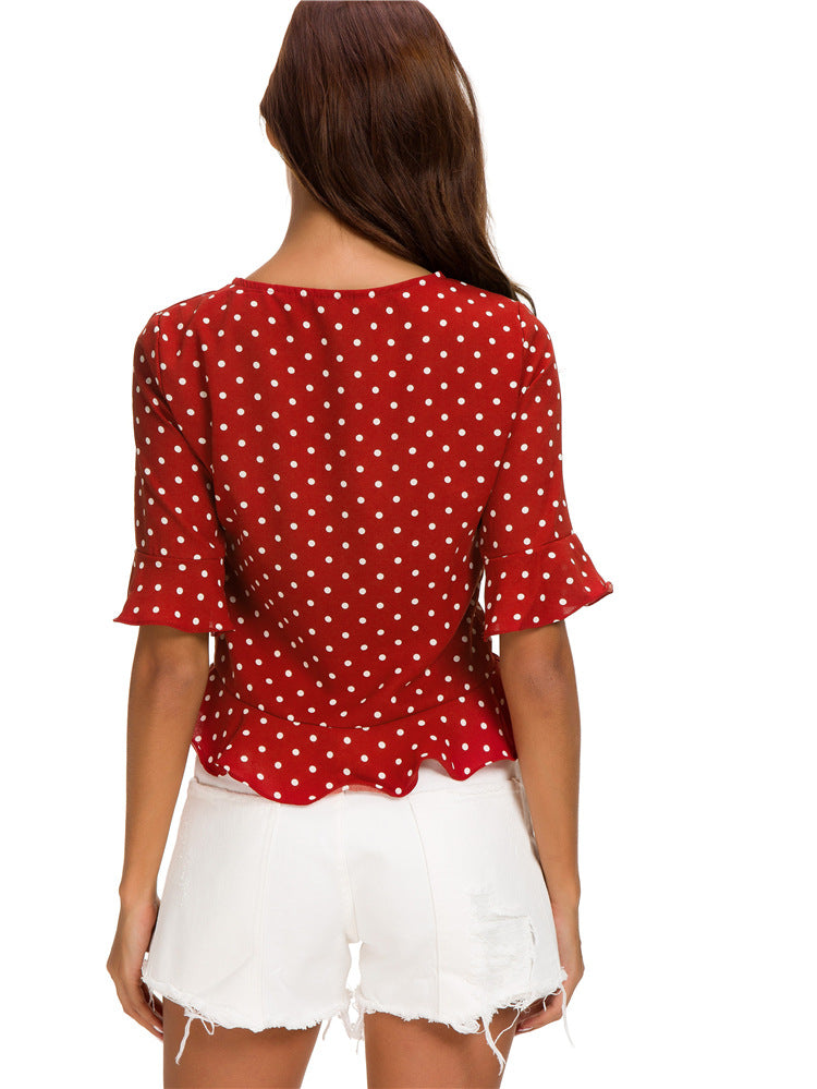 Drawstring Polka Dot Shirt