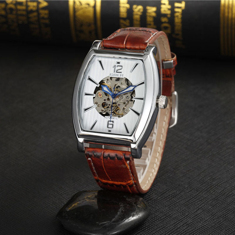 Wine Barrel Fashion Hollow Out Men's Mechanical Watch