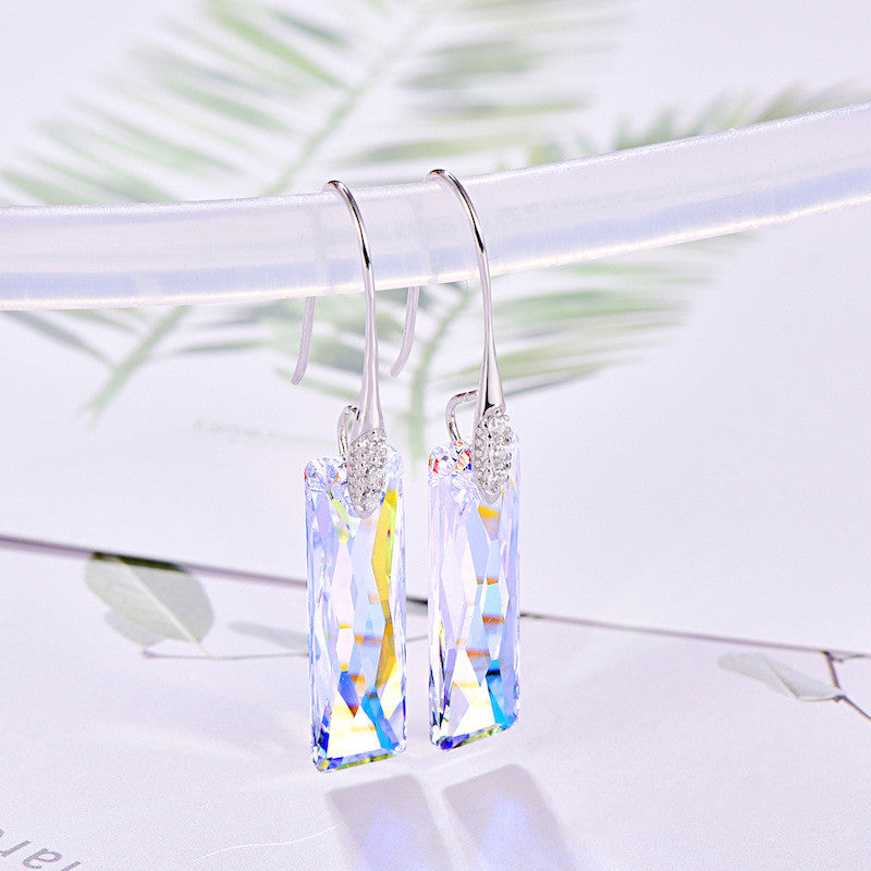 Rectangular geometric crystal earrings s925 sterling silver earrings