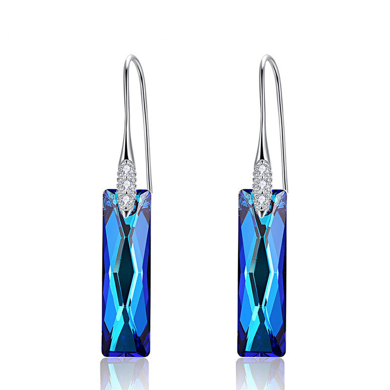 Rectangular geometric crystal earrings s925 sterling silver earrings