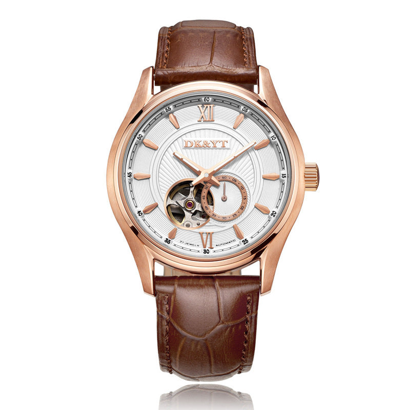 Factory spot cross-border popular full automatic window through small eye through mechanical watch formal sports men''s Leather Watch