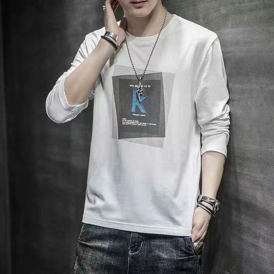 Long Sleeve T-Shirt Men's Round Neck Korean Slim Men's Clothes Autumn Clothes