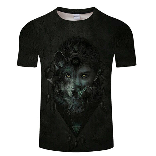 3D digital printed round neck short sleeve