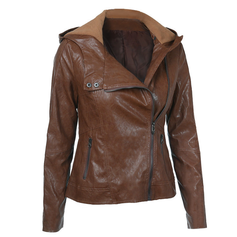 Solid color women's leather jacket