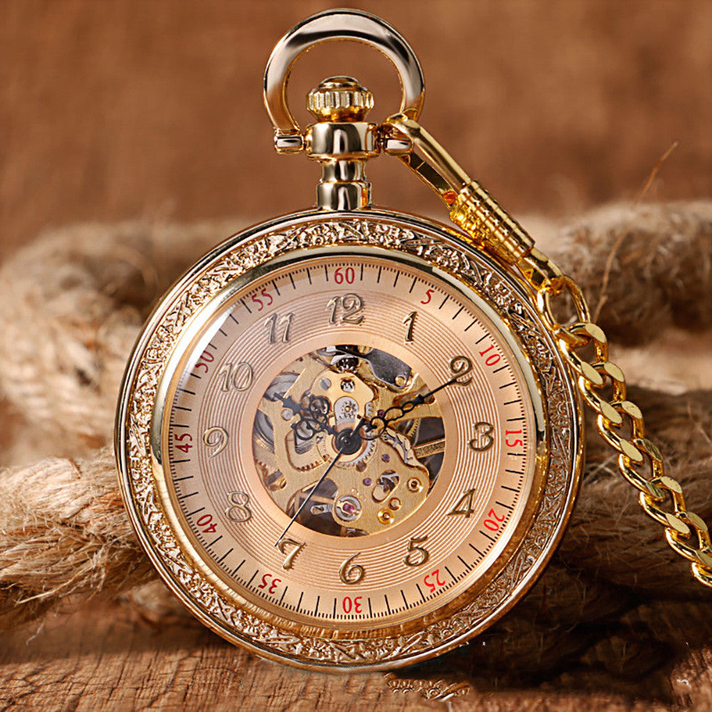 Carved mechanical pocket watch