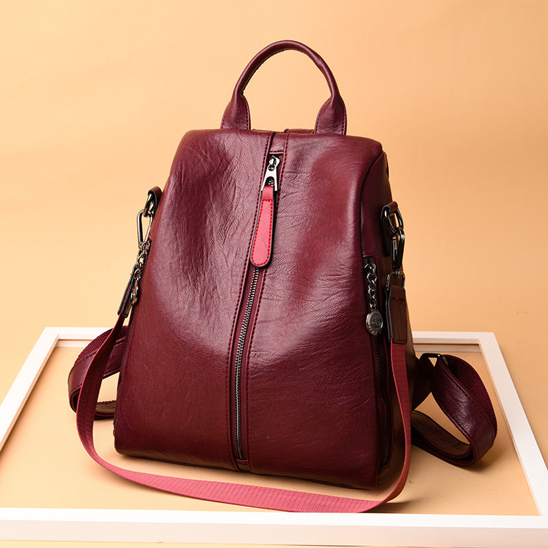 Large-capacity casual cowhide backpack