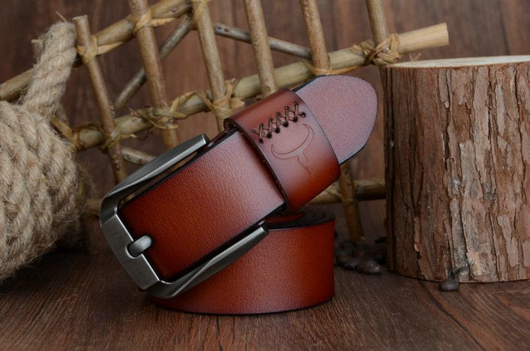 Leather men's pin buckle belt