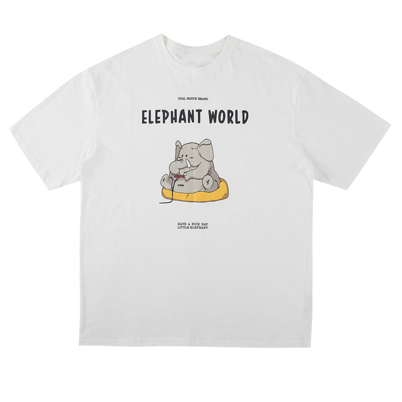 Casual cartoon baby elephant print T-shirt