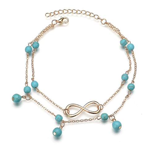 New multi-layered 8-word turquoise stone anklet