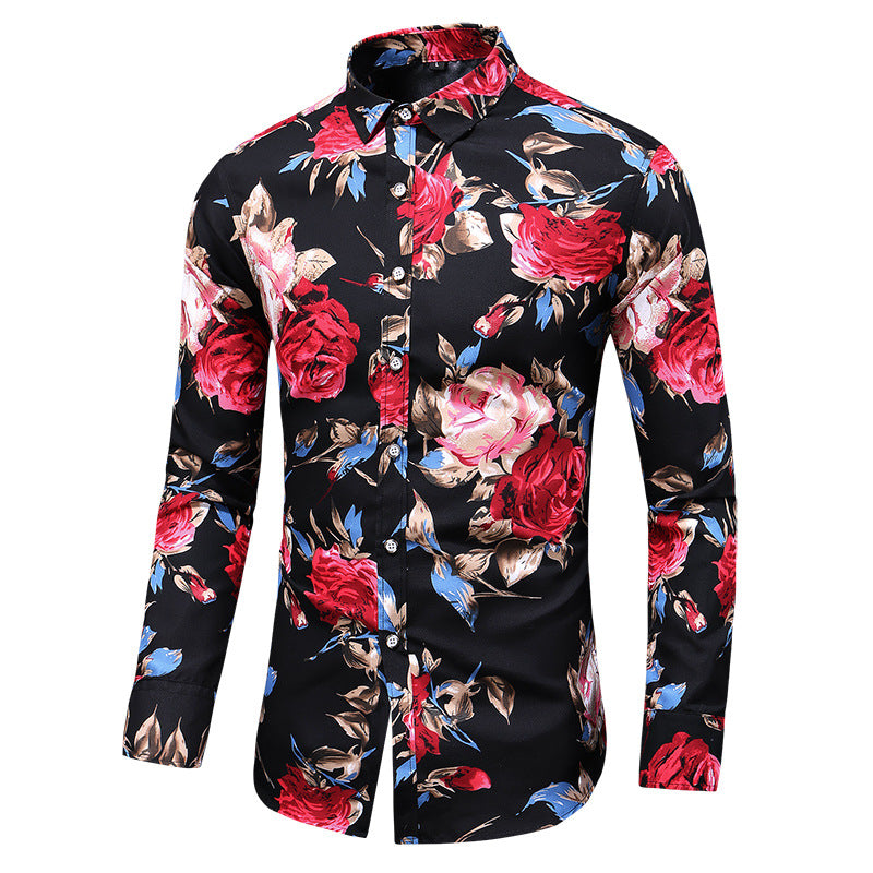 Lapel print long sleeve shirt