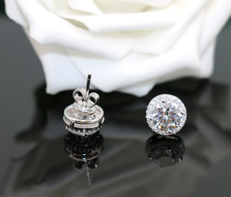 Fashion Women Girl White Rhinestone Crystal Round Metal Silver Zircon Ear Stud Earrings Patry Earring Jewelry