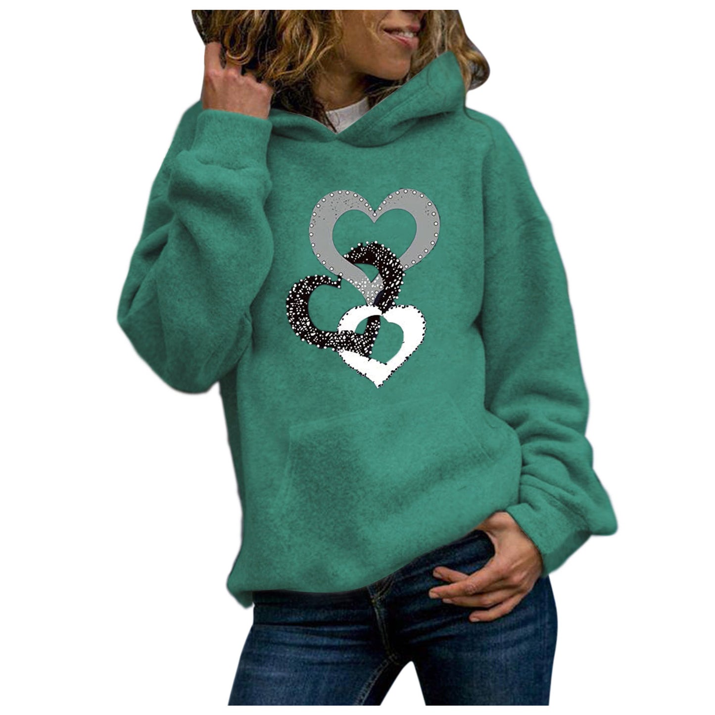 Round Neck Long-sleeved Pullover Casual Printed Plus Velvet Ladies Sweater