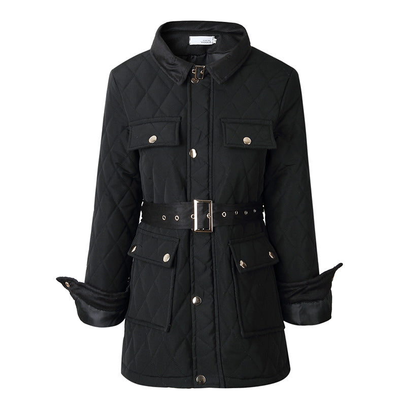 Women's Autumn And Winter Black Jacket Padded Thick Slim Coat