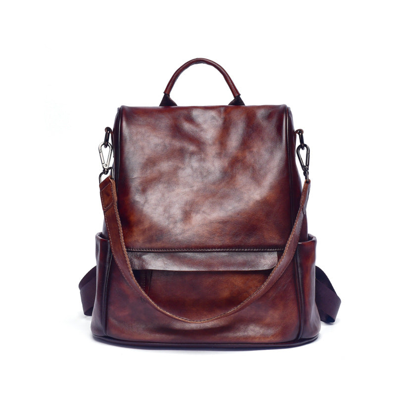 Genuine Leather Anti Theft Backpack Cowhide Large Capacity Ladies Travel Luxury Bags