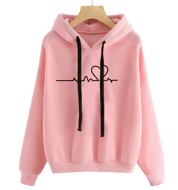 Hooded Sweatshirt Women's Long Sleeve Top Heartbeat