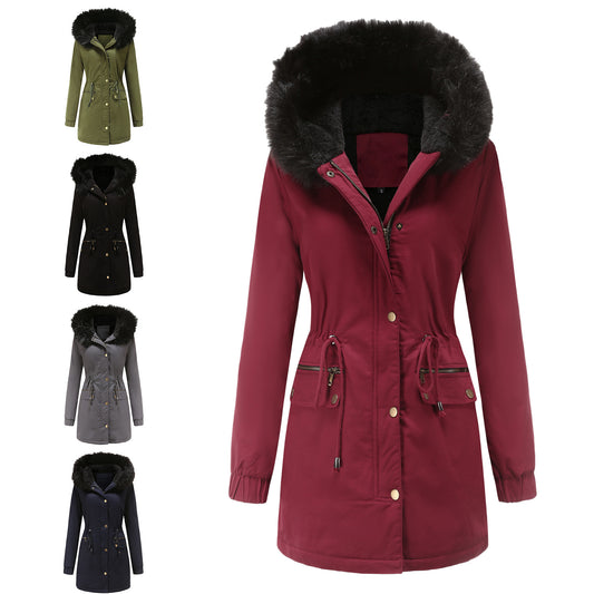 Hooded Warm Jacket With Fur Collar Loose Cotton