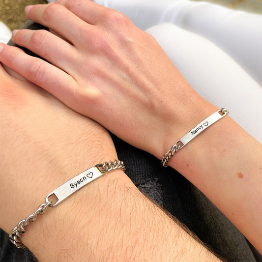 Stainless Steel Custom Name Anniversary Couple Bracelet Set 18K Gold Plated Colorfast Waterproof High Quality Jewelry