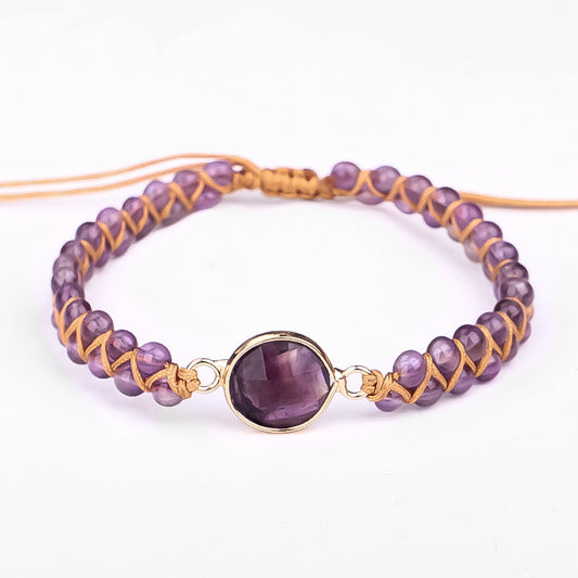 Cross-border New Bracelet With Faceted Amethyst Hand-woven