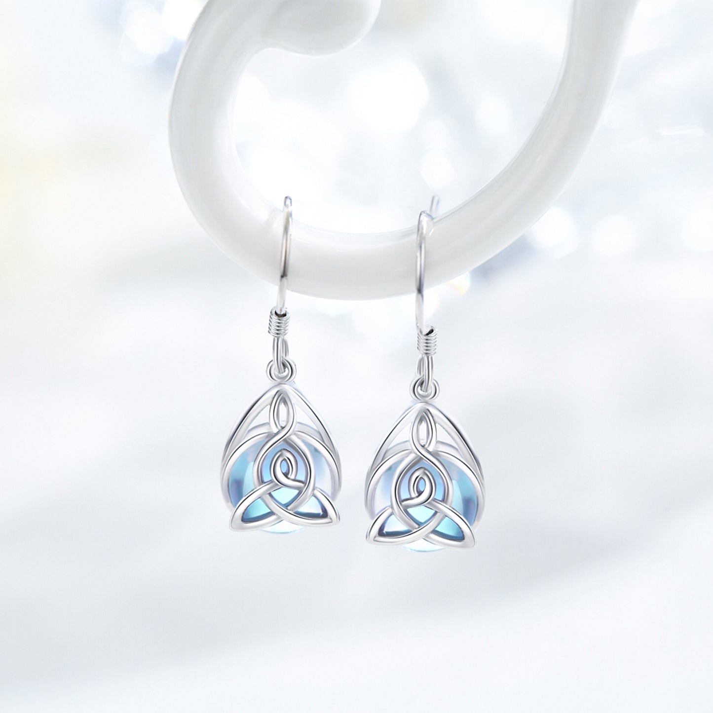 Celtic Moonstone Earrings 925 Sterling Silver Celtic Knot Moonstone Dangle Earrings Teardrop Moonstone Jewelry Gifts for Women Teens