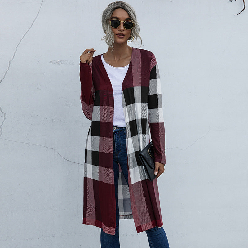 Autumn Plaid Fashion Unbuttoned Straight Cardigan Jacket Women