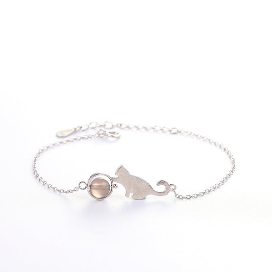 Simple Brushed Cat Moonstone Bracelet Niche Design Bracelet