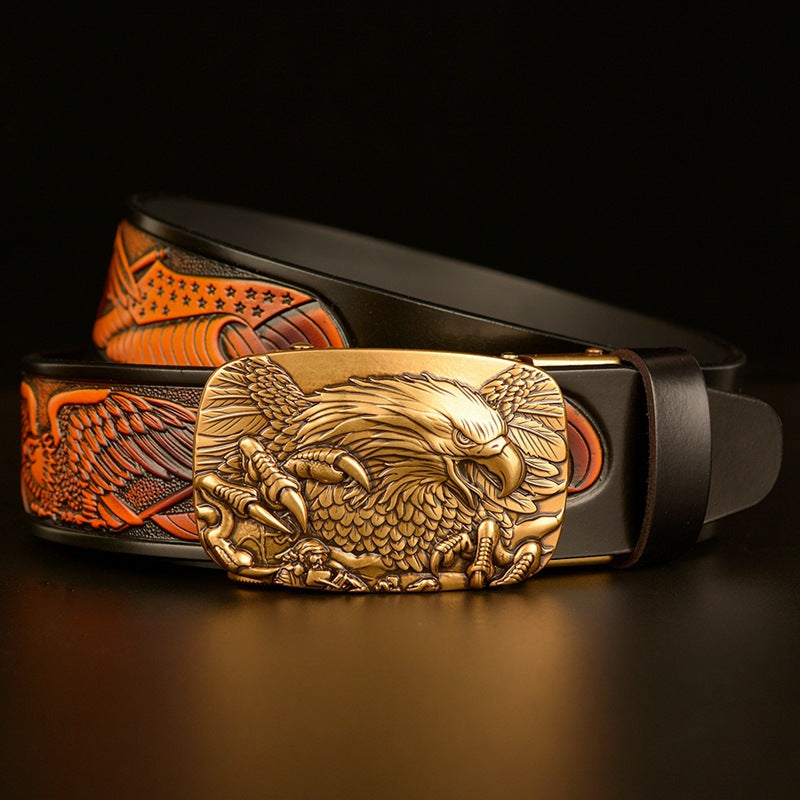 Fashion Temperament Eagle Head Automatic Buckle Men's Belt