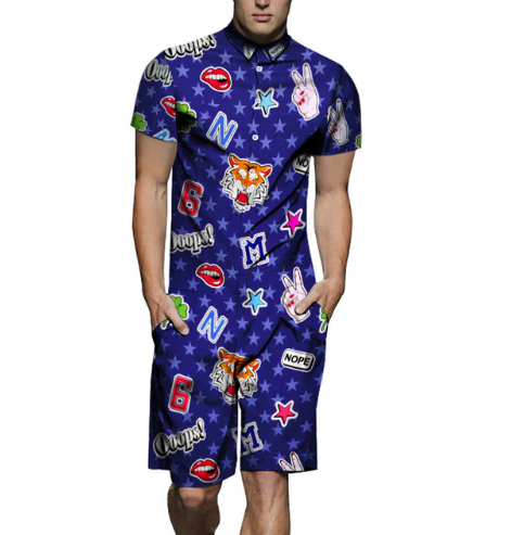 Coloured shark man suit Yamaxun Oumeifeng print shirt partner