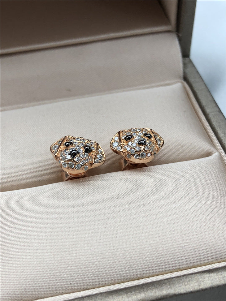 Labrador Retriever Puppy Dog 3D Solid Solid Micro Inlay Diamond Stud Earrings Cute Rose Gold 925 Sterling Silver