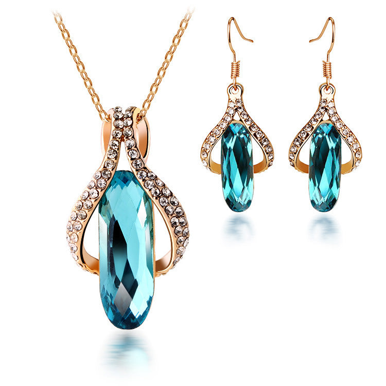 Gold-plated diamond earrings pendant set