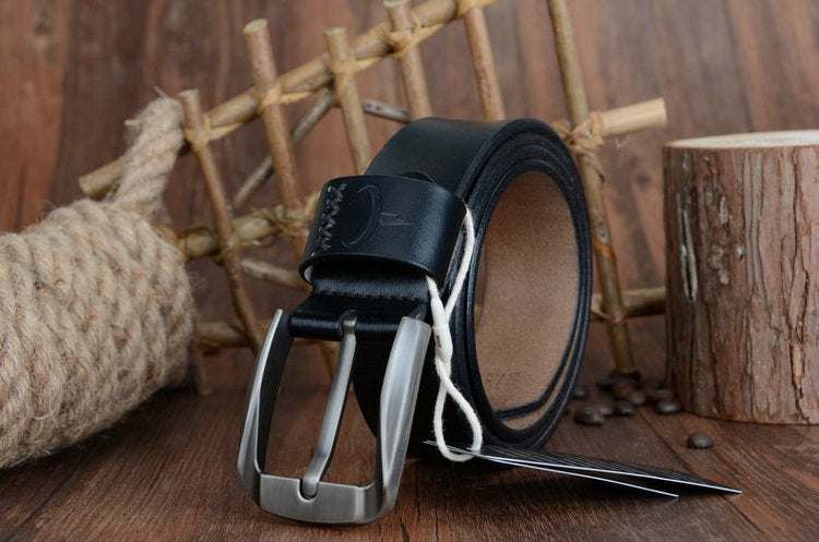 Leather men's pin buckle belt