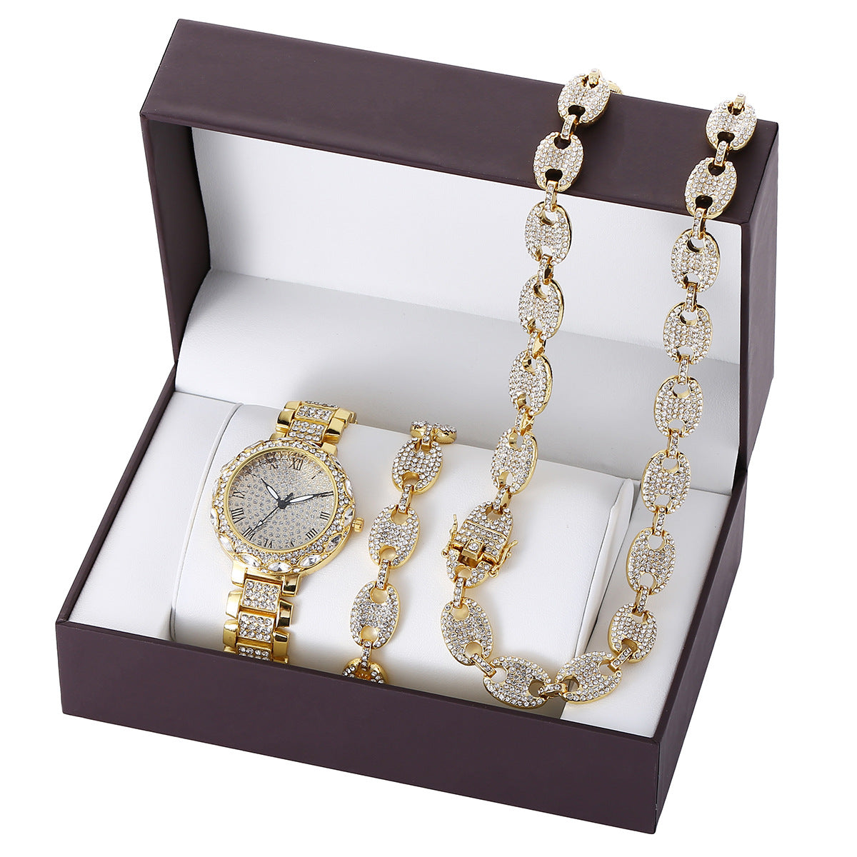 Diamond steel band quartz watch  bracelet set