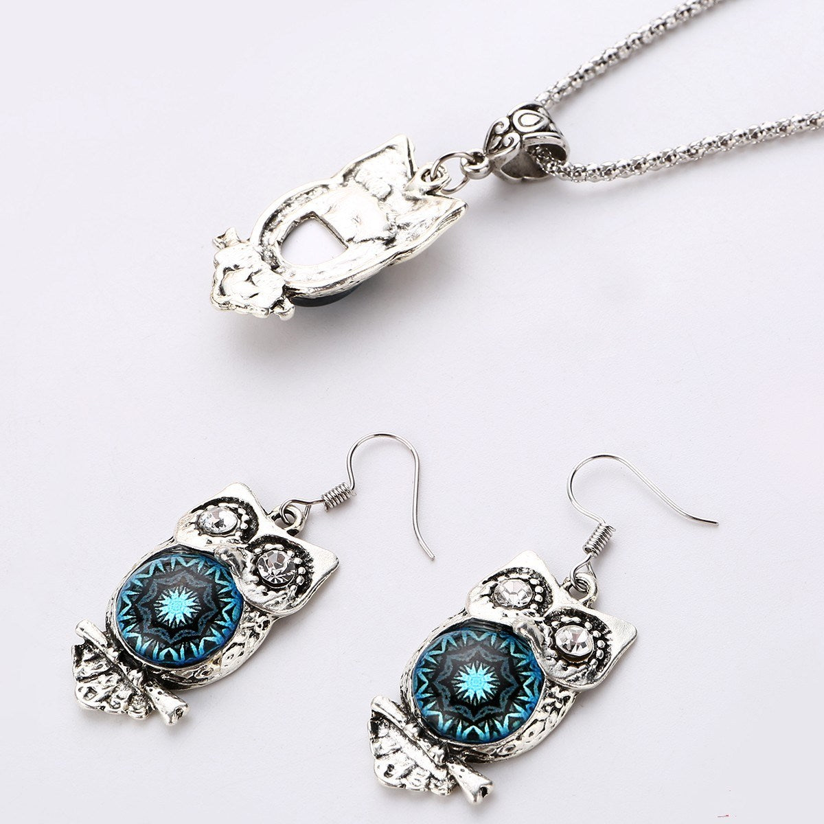 A three-piece bracelet earring necklace